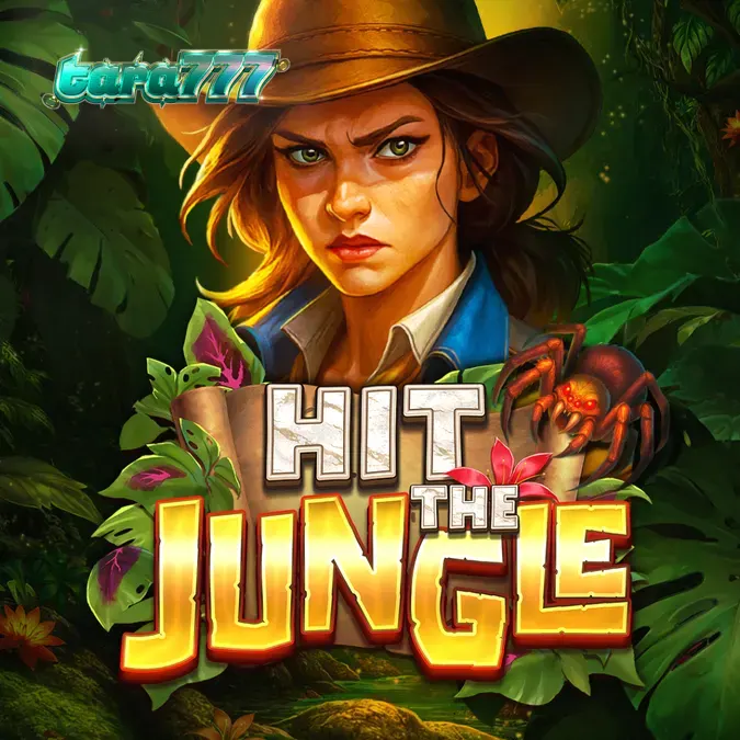 Tampilan visual slot Hit the Jungle dengan latar belakang hutan tropis dan simbol-simbol permainan.